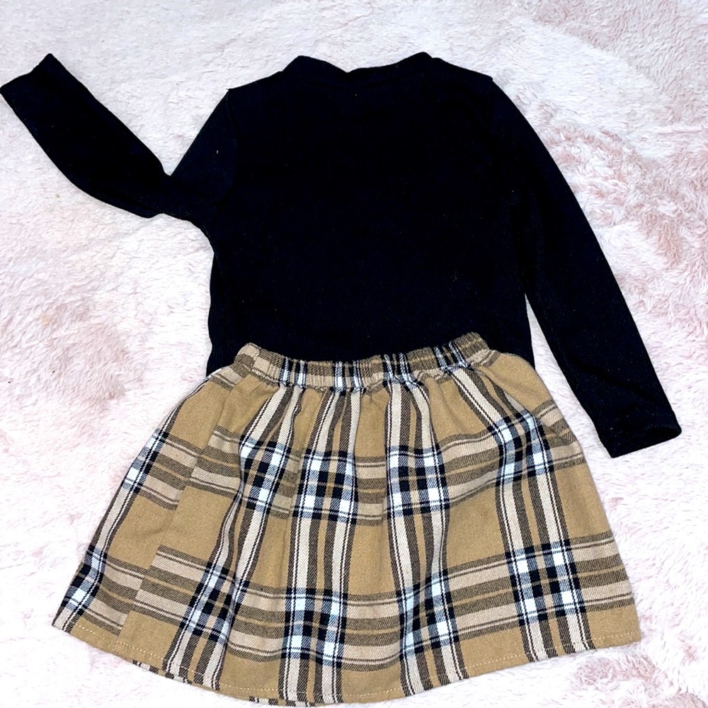 Toddler Shein Black Tee & Plaid Skirt